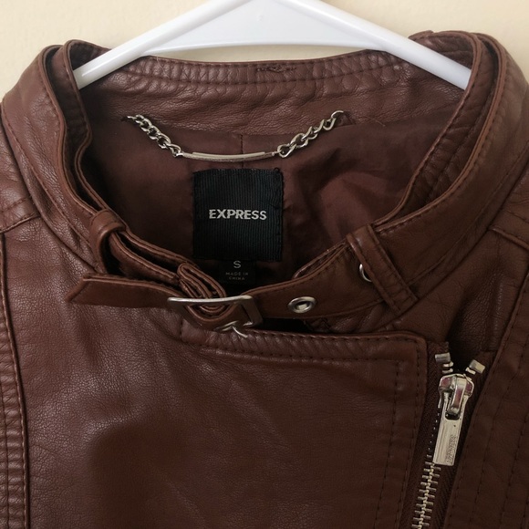 Express Brown Vegan Faux Leather Peplum Jacket - Picture 4 of 6